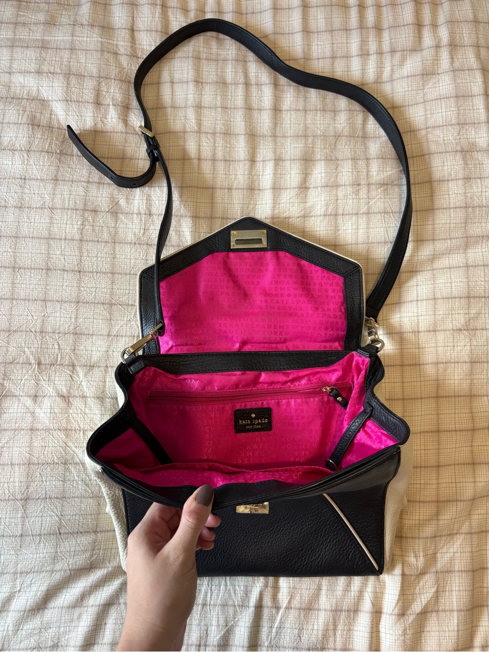 kate spade Black Leather Crossbody with Hot Pink Interior